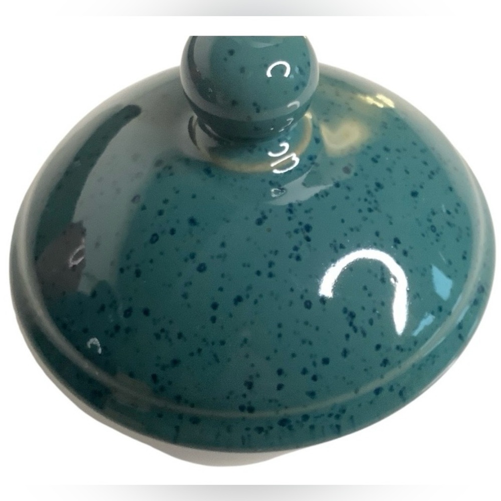 Vintage Denby England Harlequin Stoneware Sugar & Creamer Set Red Navy and Green - Picture 7 of 10